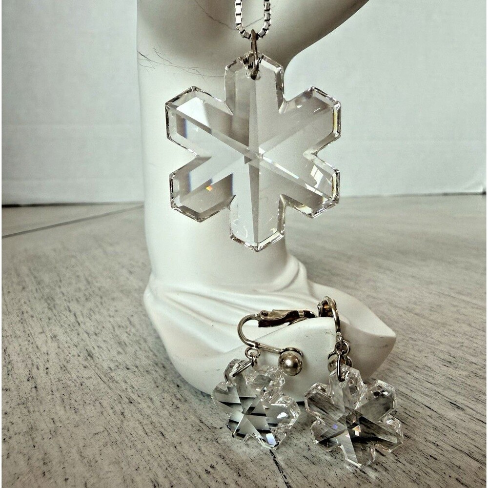IBB 925 Sterling Silver Quartz Crystal Snowflake Pendant Necklace Earrings Set - Picture 5 of 16